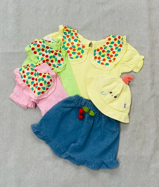 تیشرت شلوارک دخترانه آلبالو کد42